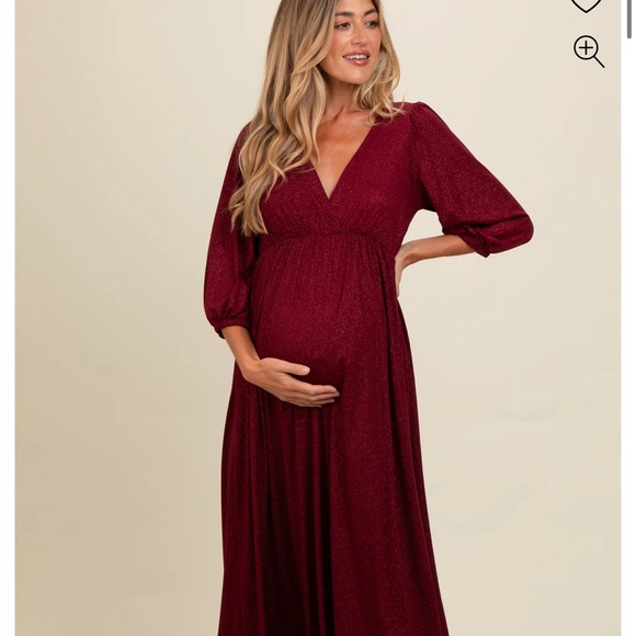Burgundy Glitter Maternity Dress - Picture 2 of 3